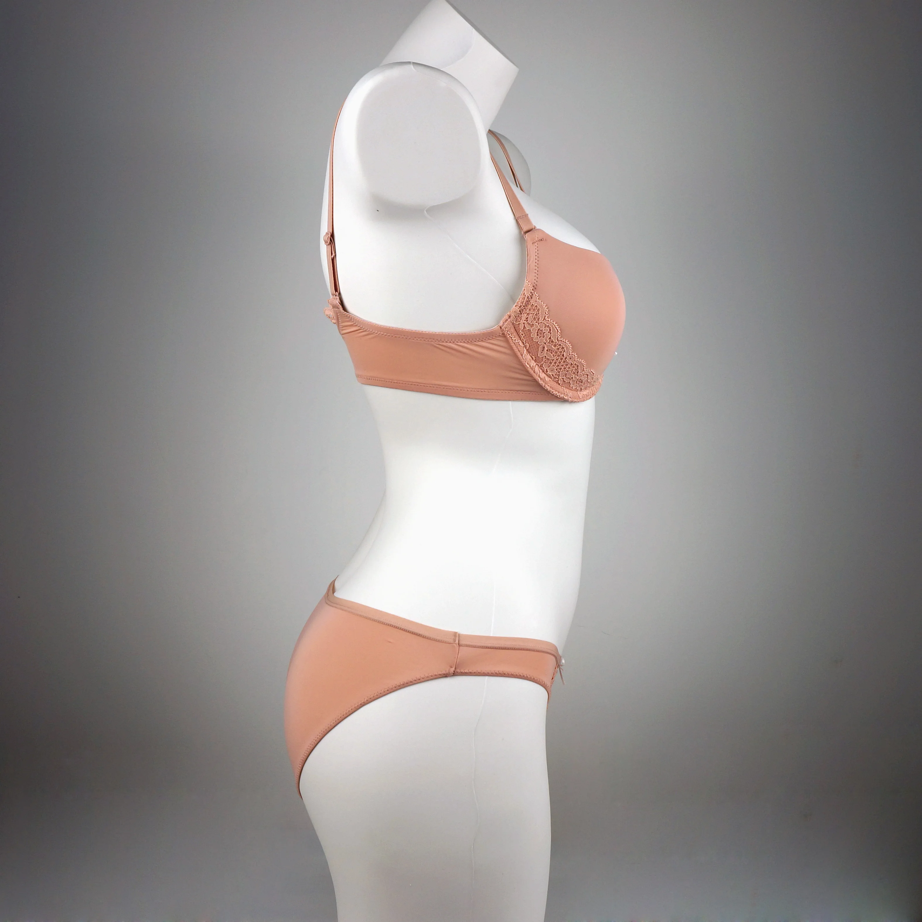 Wholesale Woman Under Wear Lady fashion bra & breif set Lingerie female micro fiber bralette beige lace Bra And Panties Set