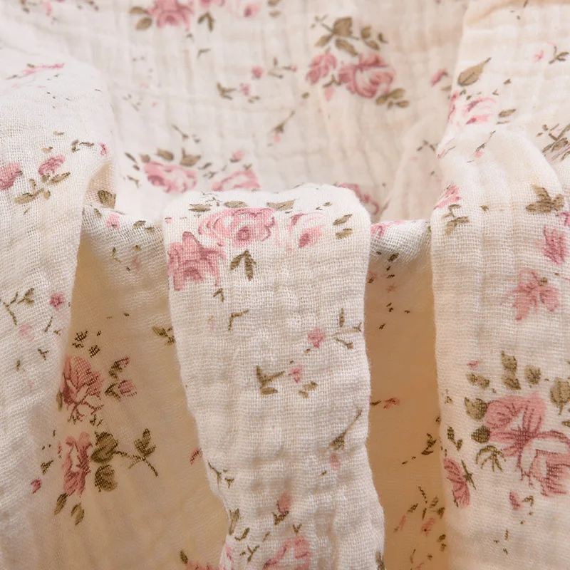 Wholesale high quality custom organic double gauze floral printed muslin cotton 2 layers fabric baby