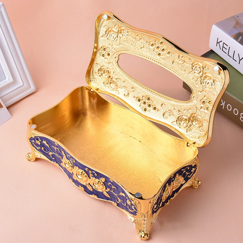 European Zinc Alloy Electroplated Rectangle Tissue Box For Home Decoration