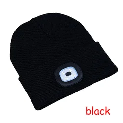 LED Beanie Hat with Light,Unisex USB Rechargeable Hands Free 4 LED Headlamp Cap Winter hats Knitted Night Lighted Hat Flashlight