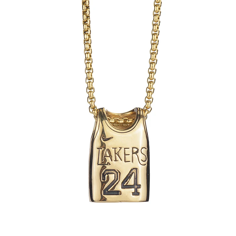 Personalized Custom Titanium Steel Gold Kobe Bryant Jersey Necklace Black Mamba 24 Number Pendant Necklace