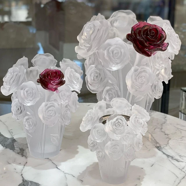 European Style Colorful Home Use Decoration Wedding Tall Liuli Rose Crystal Vase