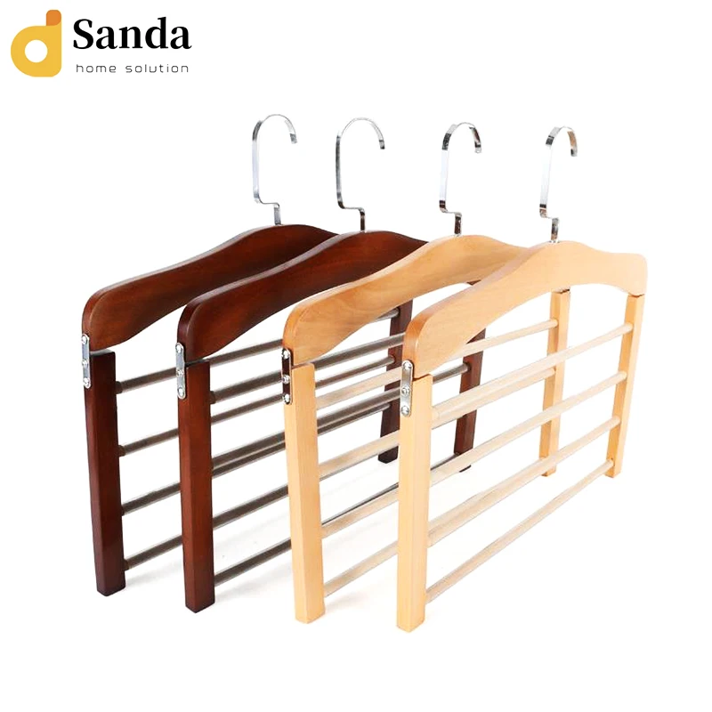 New Arrival Luxury 4 Tier Wooden Pant towel Hanger Multiple Layers trousers clothes non-slip Save Space hanger with Strong hook