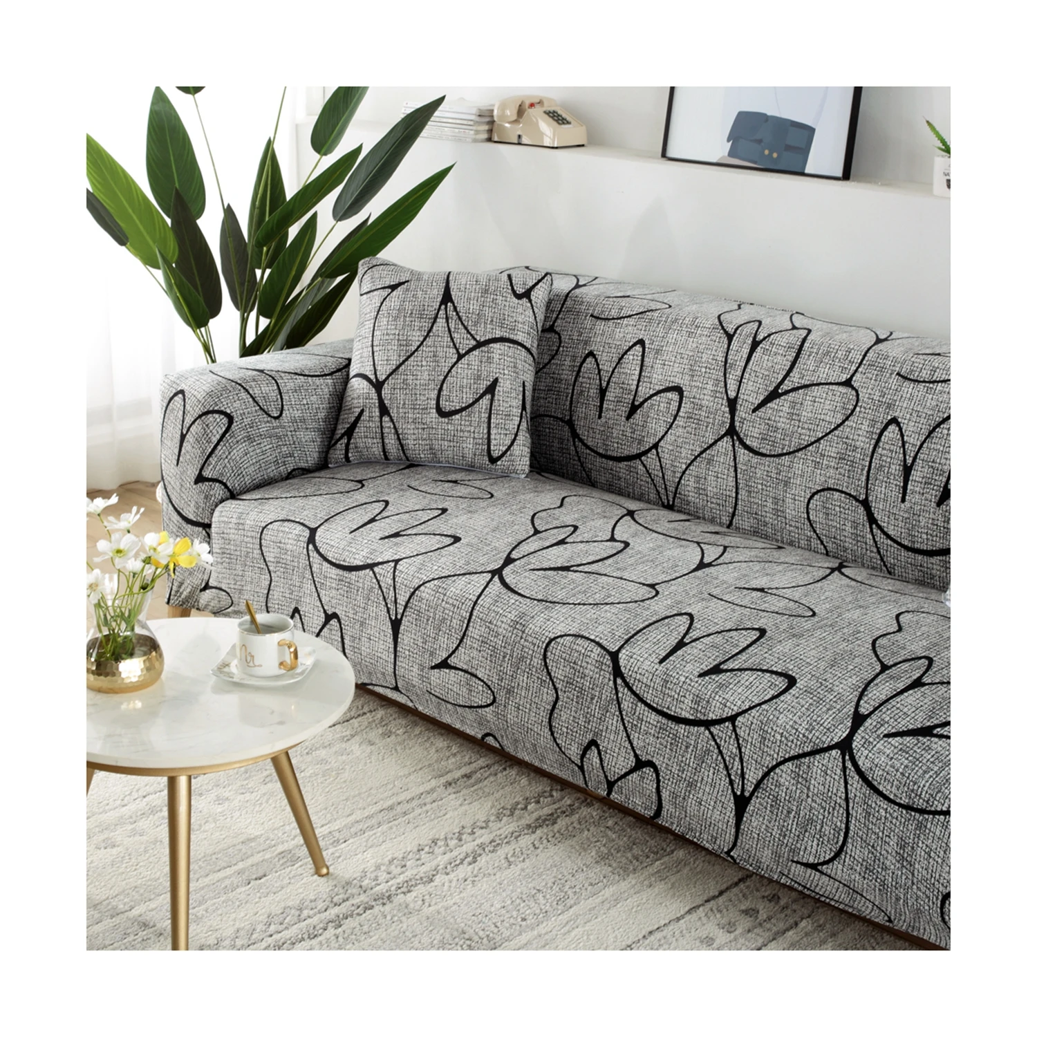 Easy To Clean Latest Technology Printed Sofa Set Cover Stretch