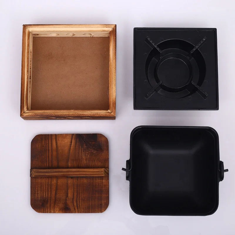 Japanese style cast iron hanging pot wood tray alcohol bbq grill table top mini roasting bbq stove