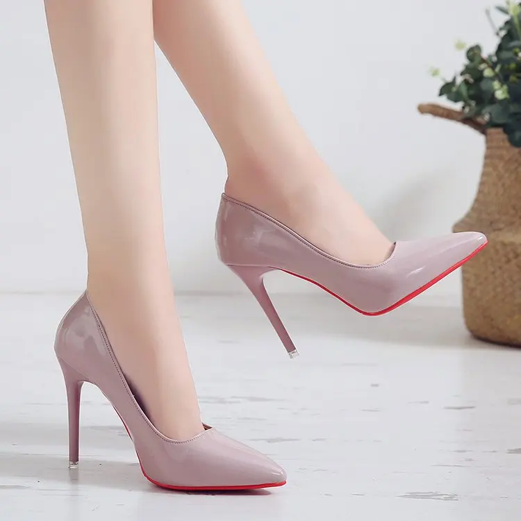 2022 China Sexy Pointed High Heels Stiletto Professional Work Shoes Black And Red High Heel Red Bottom Pumps