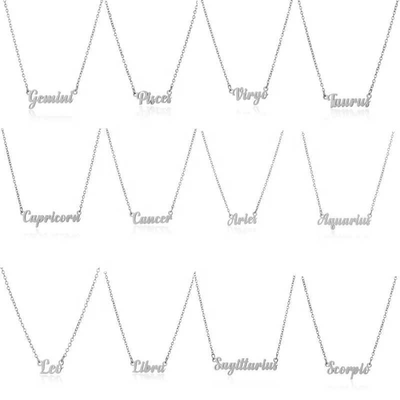 Wholesale Horoscope Name Plate Letter Pendant Necklace Custom Jewelry Stainless Steel Gold Plated 12 Zodiac Sign Necklace