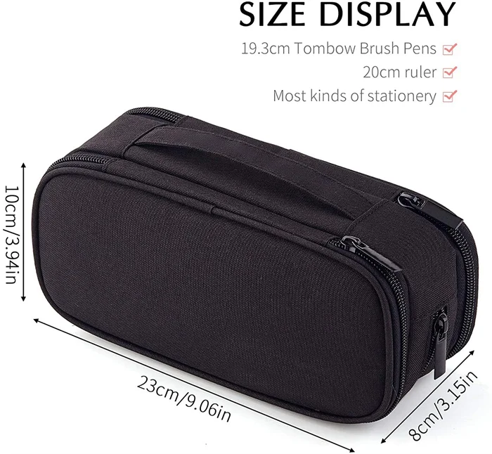 Pencil Case Big Capacity Handheld 3 Compartments Pencil Pouch Portable Canvas for Boys Girls Students Business Office