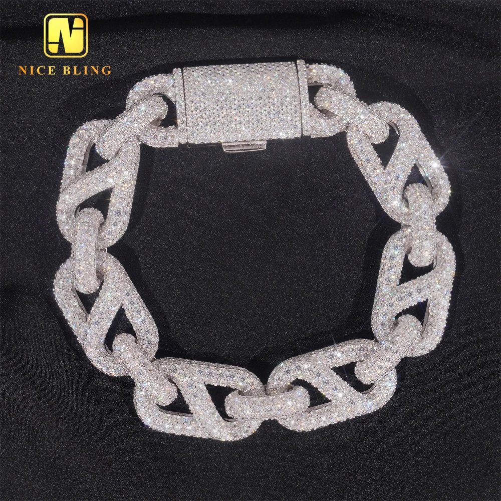 New style Hip Hop Rapper Style 15mm Fully Iced Out 925 Silver Mens Moissanite Infinity Cuban Link Bracelet