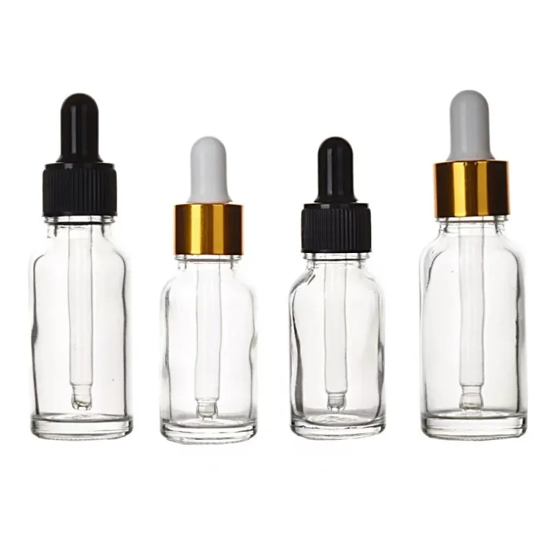 Transparent clear glass dropper serum bottles 5ml 10ml 15ml 20ml 30ml with dropper lid Manufacturers