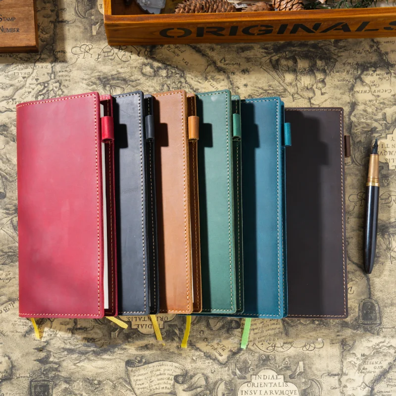 AIGUONIU Genuine Leather Notebook Planner Book Cover Weeks Diary Original Retro Cowhide Journal Drawing Sketchbook Diary Cover