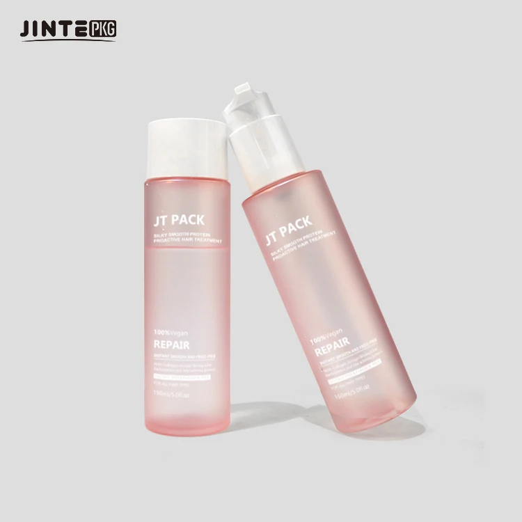 Luxury Skincare Cosmetic Bottle Packaging Custom Frosted Pink 250ml 200ml Body Oil Lotion Bottle White Cap Pump