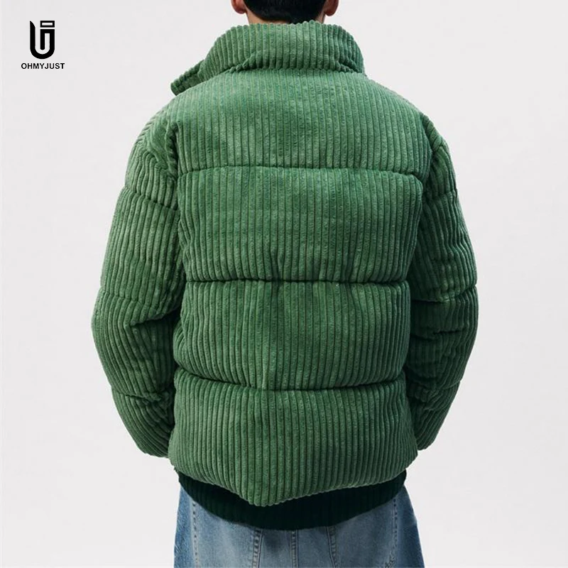 Customized Logo Oversized Jacket Casual Thick Corduroy Warm Heavy Weight  Down Coat Winter Men Quilted Puffer Jackets