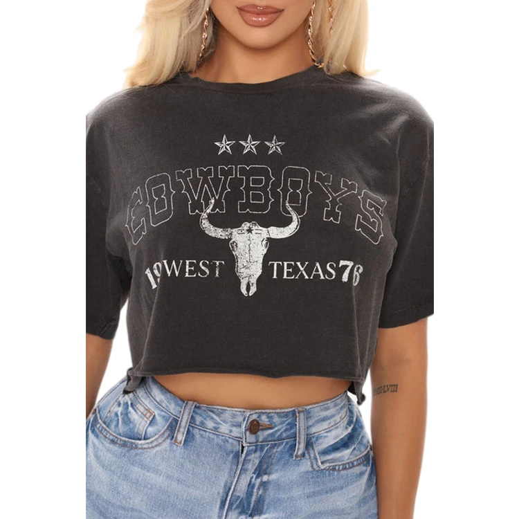 2022 New Hot Sale Custom LOGO 100% Cotton Plus Size Women Vintage Washed Oversized Crop Top Graphic Tee Shirt