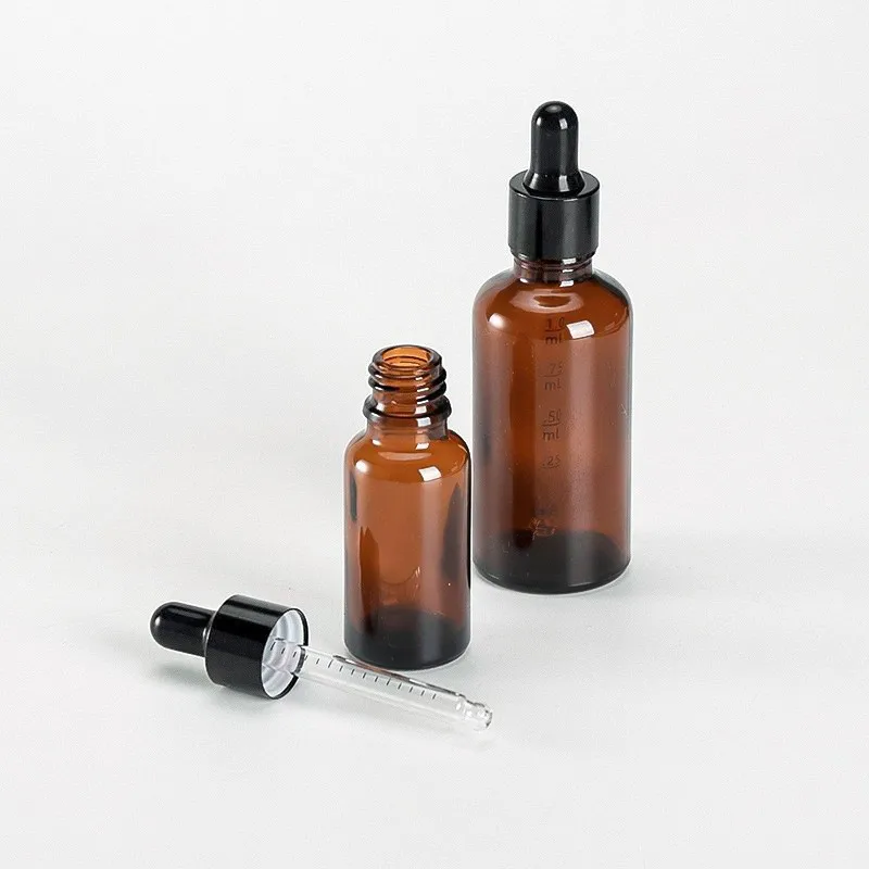 Cosmetic Mini Glass 5ml 10ml 30ml 50ml Travel Bottle Serum Amber Glass Essential Oil Dropper Bottles For Skin Care