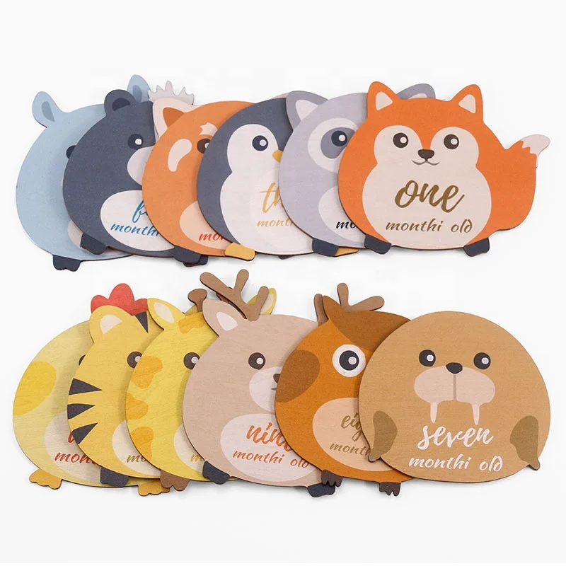 Hot selling UV printing record baby growing milestone cards heart baby custom wooden baby milestone with cards