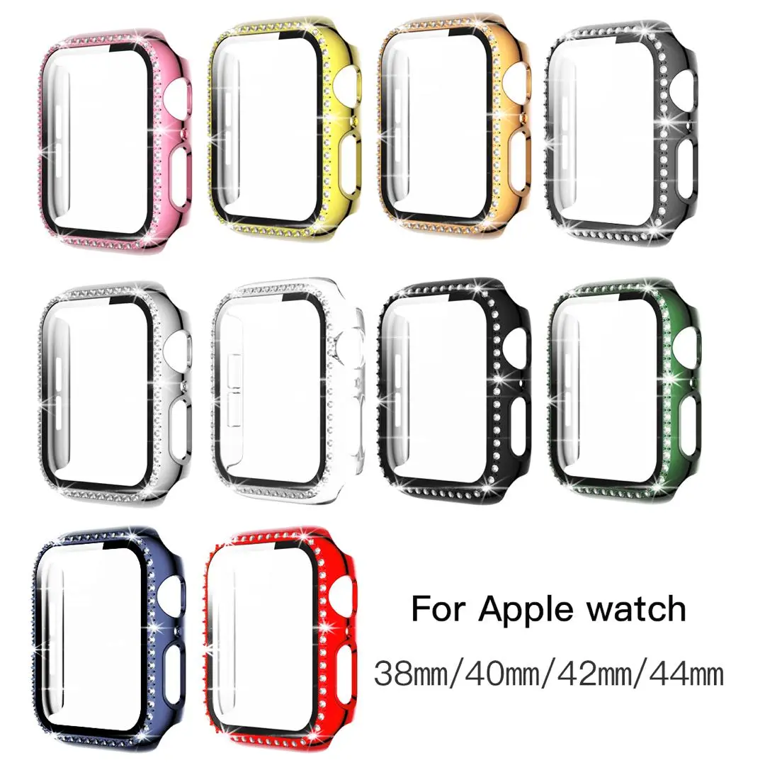 Full Cover Diamond Case with Screen for Apple Watch 40mm 38mm 44mm PC For iphone Series 6/5/4/3/2/1