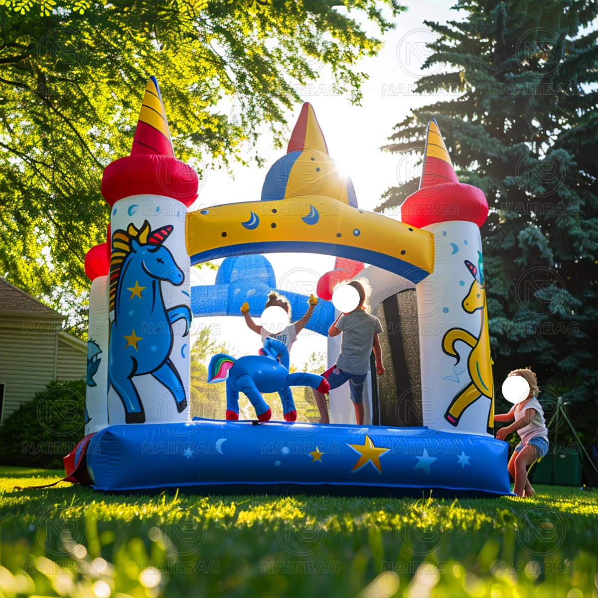 Princess Inflatable Bounce House With Blower, Pink Bouncy House For Girls, Flying Unicorn Theme Bouncy Castle