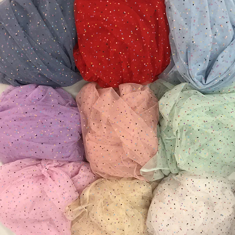 HG6678 Multi-color New Design Tulle Fabric With shimmer Faming Polka Dot  For Girl Dress