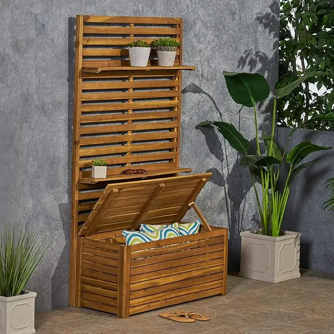 Outdoor wooden hall tree with teak veneer