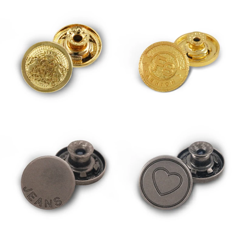 OEM ODM Custom Logo Botones Personalizados Gold Rivet Emboss Button Engraved Vintage Boton Denim Metal Jeans Buttons