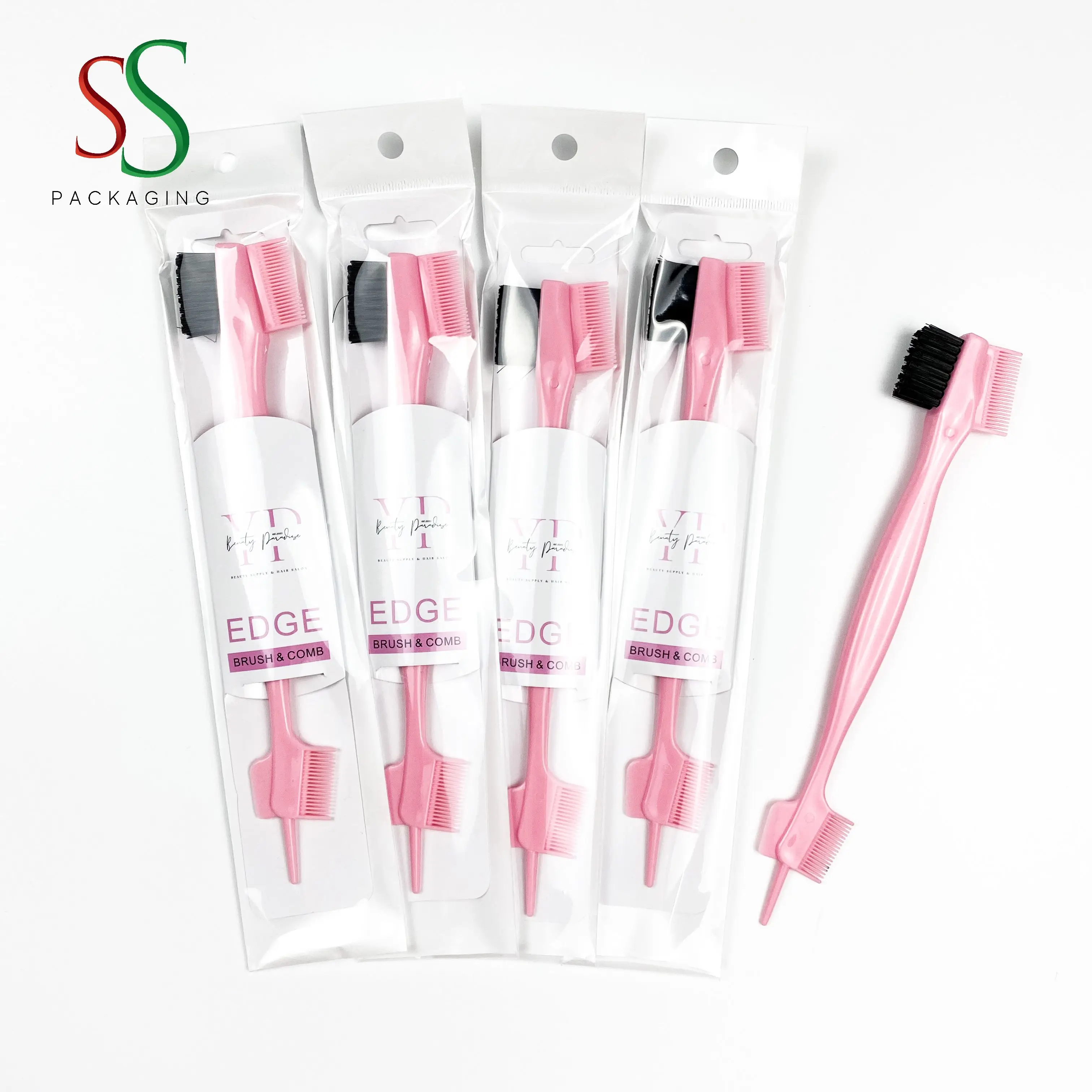 SS Hair Packaging Colorful Edge Control Brush Wholesale 3 in 1 Edge Brush