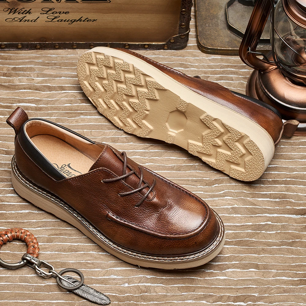 custom logo handmade cow genuine leather lace-up office business walking casual dress shoes for men
