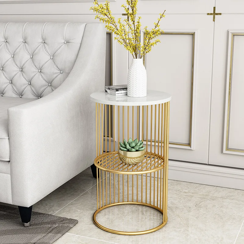 Living Room Simple Marble Golden Side Tables Home Furniture Modern Gold Stainless Steel Frame Luxury Nighstand Bedside Table