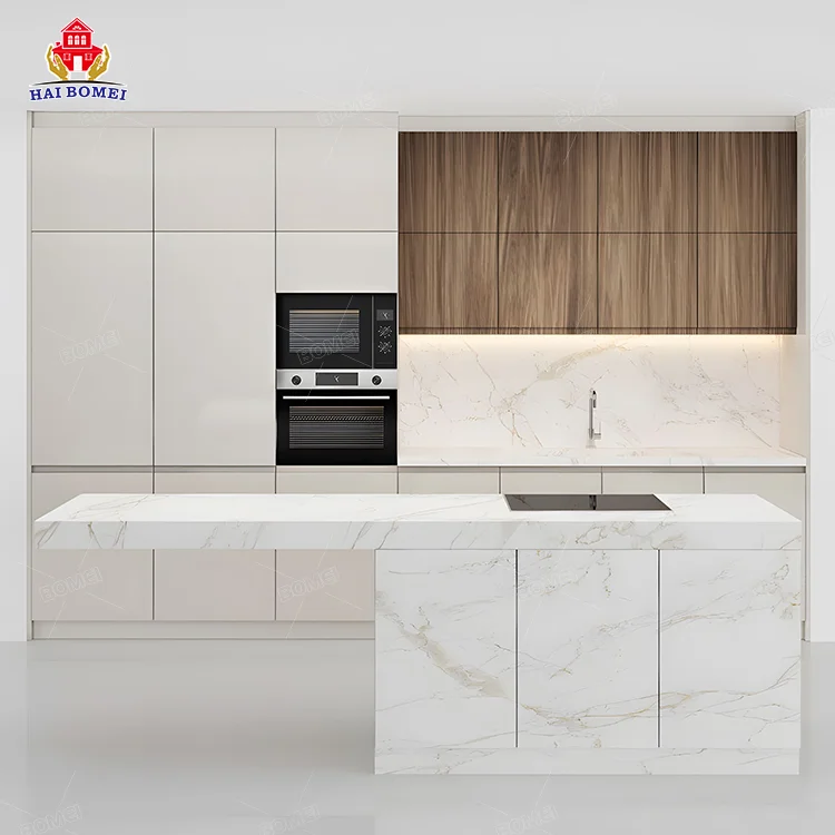 veneer finished house spanish european style korean high end Modern PVC Design Melamine Kitchen Cabinet Vinyl Wrap