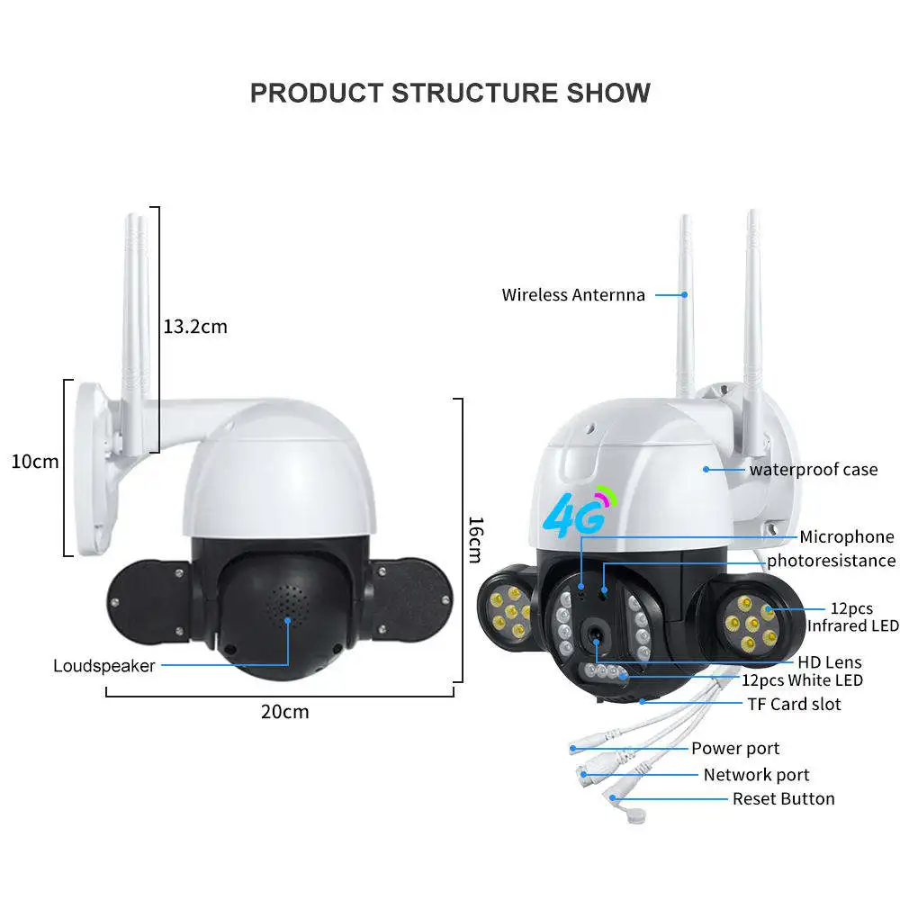 Factory V380 4G PTZ Camera 3MP Outdoor Security Camera Surveillance Wireless Wifi 4G Sim Card Support led light dome camera