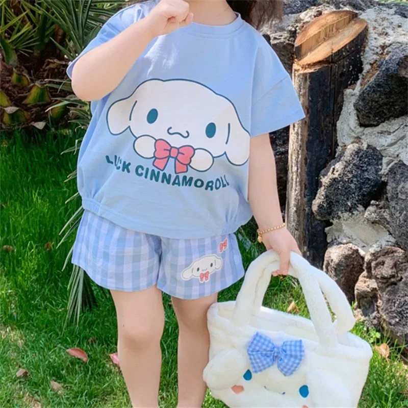 Kawaii Sanrioss Summer Kids Set Kuromi Cinnamoroll KT My Melody Anime Nightgown T-Shirt Shorts Sexy Bikini Panties for Children
