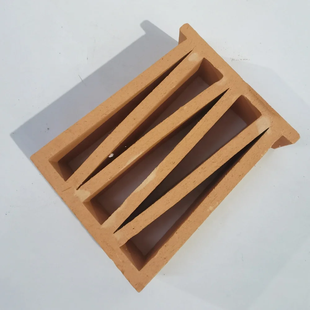 M shape design hollow brick panel clay yellow breeze blocks perforated fire brick for wall