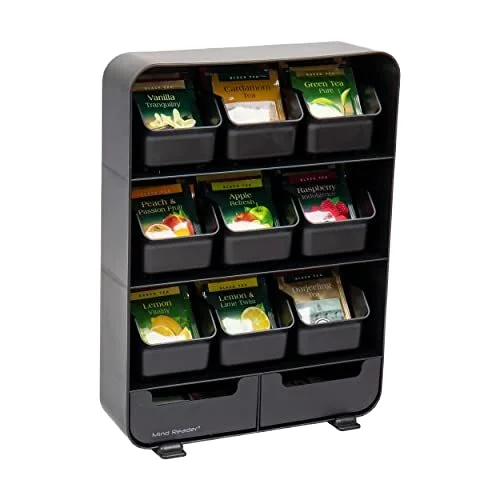 assmile Tea Bag Organizer Tea Station Organizer Kitchen Countertop Storage Plastic in Black