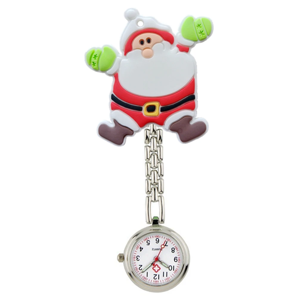 Christmas Santa Claus Alloy Chain Clip Hang Nurse Doctor Pocket Watches Hospital Snowman Reindeer Trees Socks Gift Watch Clock