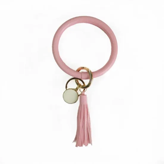 Hot selling PU leather wrist bracelet tassel keychain for women