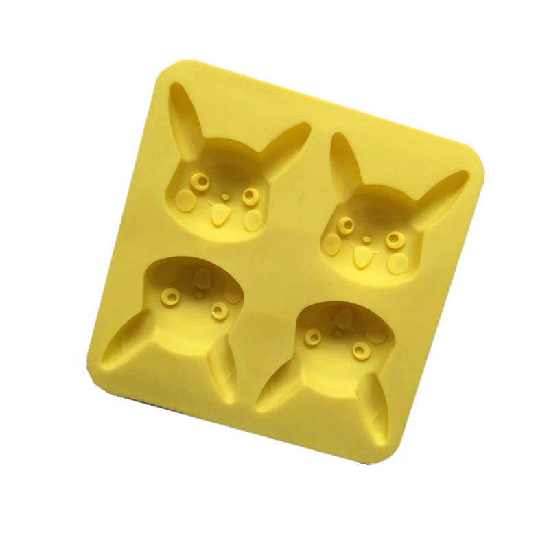 New Arrival Wholesale 4 Cavities Silicone DIY Mousse Cake Mold Pikachu Ice Cube Tray Chocolate Cookie Soap Baking Moulds