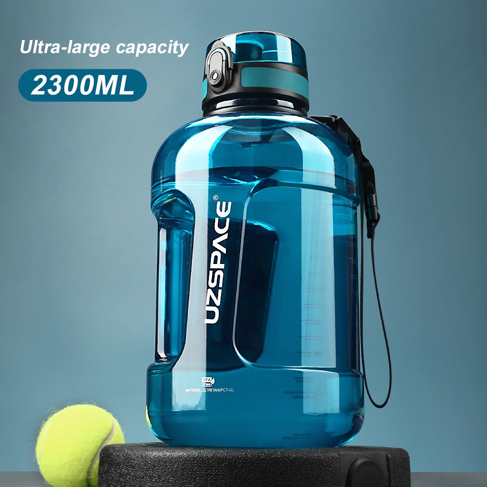 UZSPACE Newest 1700ml uv plastic clear gallon water bottle reusable personalised tritan school cup with handle and flip lid