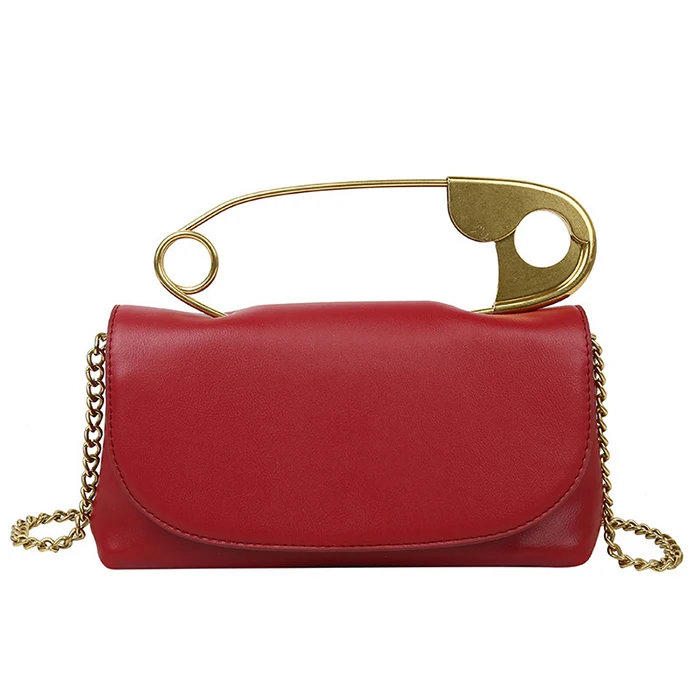 
Factory Wholesale Women Fashion Handbags Safe Pin Purse Handbag Custom Clutches Shoulder Messenger Bag with Gold Chain 