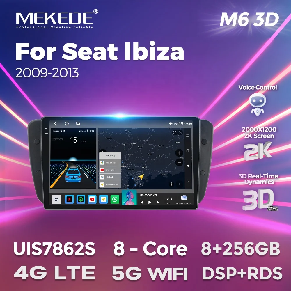 MEKEDE M6 3D 8-core 8 256GB the Newest Android System 2K QLED Screen Car Multimedia Player for Seat Ibiza 2009-2013