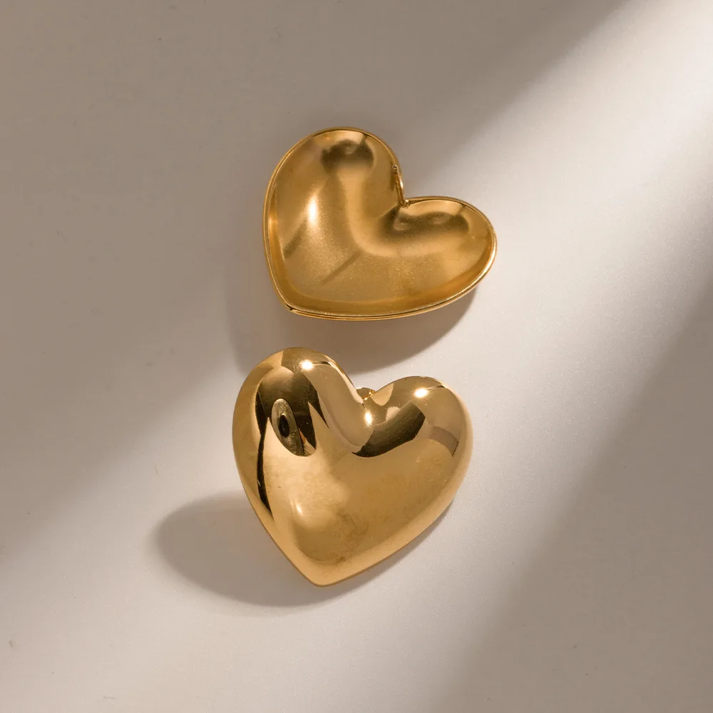 New Stainless Steel 18K Gold Plated Luxury Earring Women Big Huge Smoothly Heart Shape Earrings