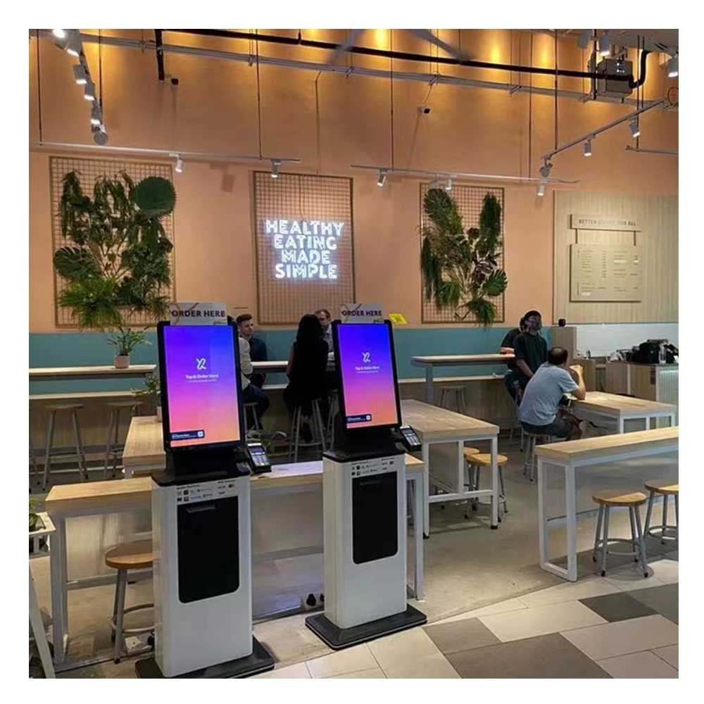 Crtly 32inch food machine self order kiosk in restaurant payment standing floor self kiosk cash payment kiosk