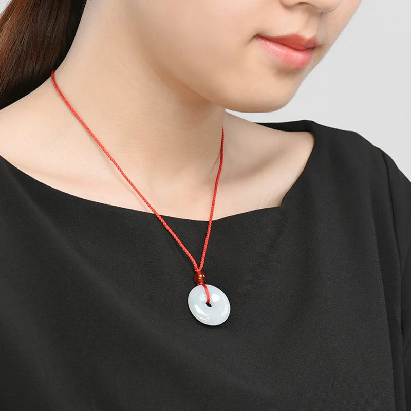 Chinese 100% Genuine Certified Circle Donut Coin Jadeite Jade Pendant Necklace Jade Peace Button Pendant