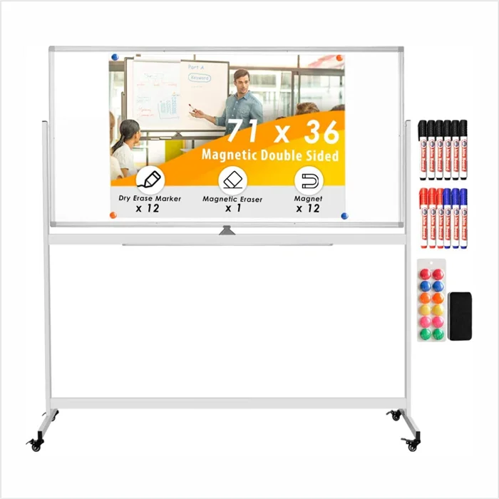 Large Rolling White Board, 48 x 32 inches Double-Sided Mobile Whiteboard, maxtek Reversible Magnetic Dry Erase Board Easel Stand