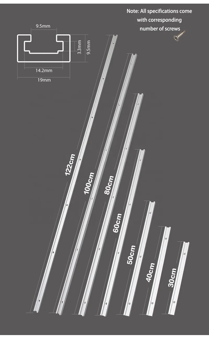 Type 19 Aluminum Alloy T Slot Slide Miter Track Chute Rail T-tracks Clamp DIY Woodworking Saw/Router Table Workbench Tools