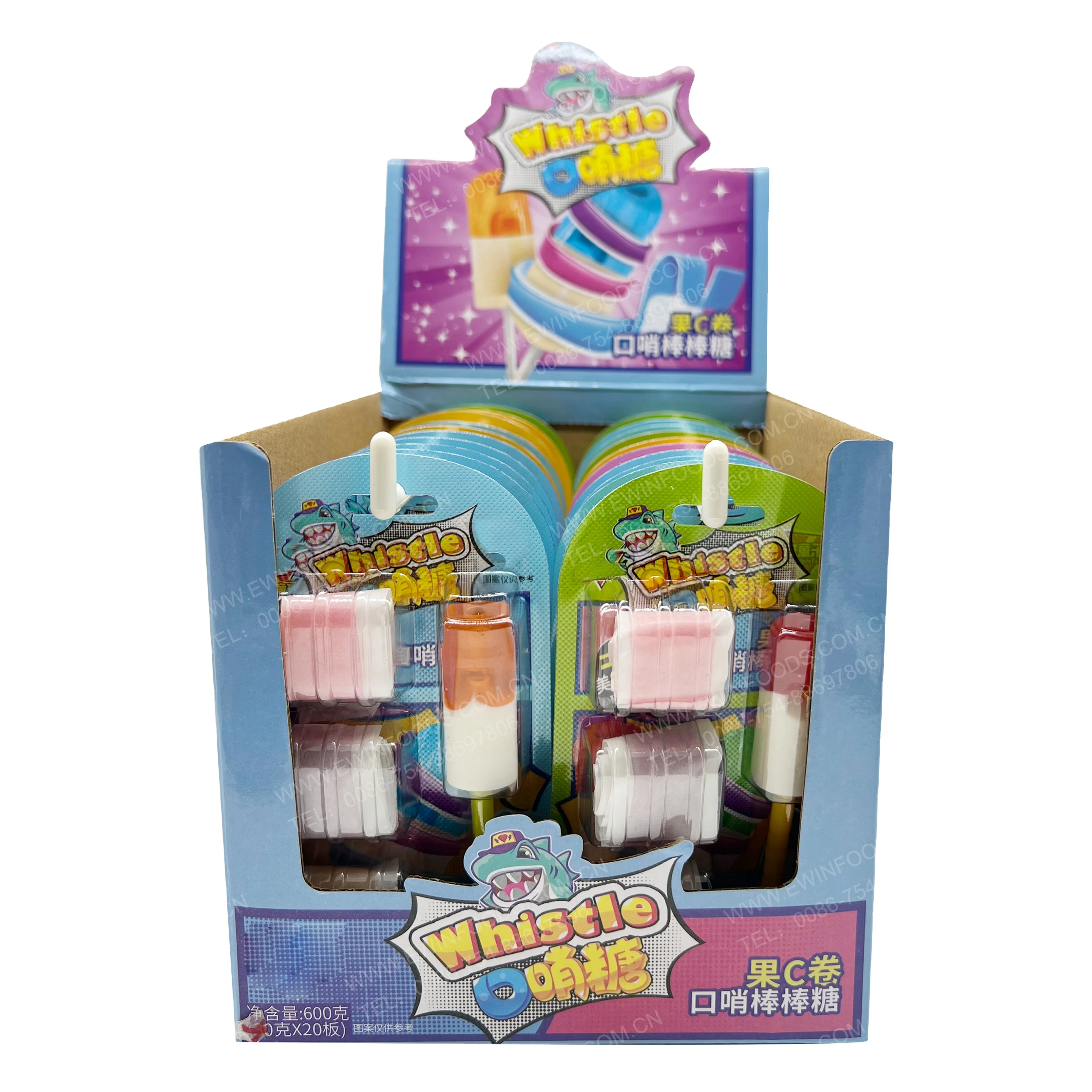 Interesting whistle lollipop fruit flavor soft gummy roll mix 2 types Halal music toy candy