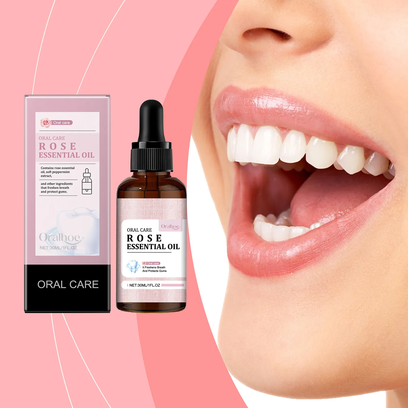 ORALHOE wholesale oral hygiene care cleaning teeth stains residue gum protection fresh breath rose mouthwash