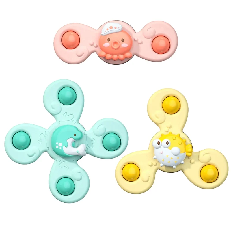Colorful Bathroom Grasping Gyro Ocean Animal Sucker Fidget Spinners Attention Attracted Baby push bubble Fidget Spinner Toys