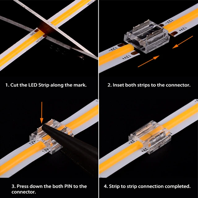 H-B2P 8mm 10mm 2 pin wire solderless qijie cob led strip connector