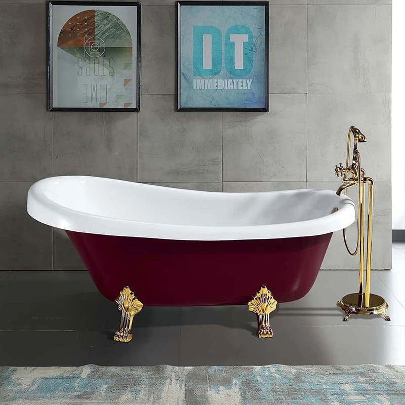 Retro Acrylic Claw Foot Freestanding Bathtub White Soaking Bathroom Tub With Four Legs