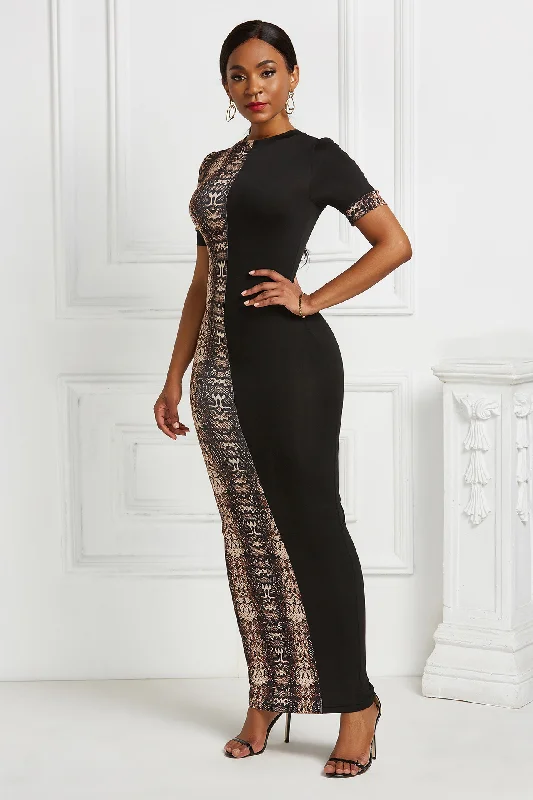Women clothing Fashion digital print leopard short sleeve dress S-5XL Two Tone Leopard Print Maxi Dress